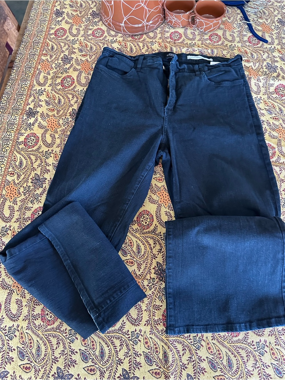 NYDJ Black Wide Leg Jeans with Crystal Embellishment on Back Pockets